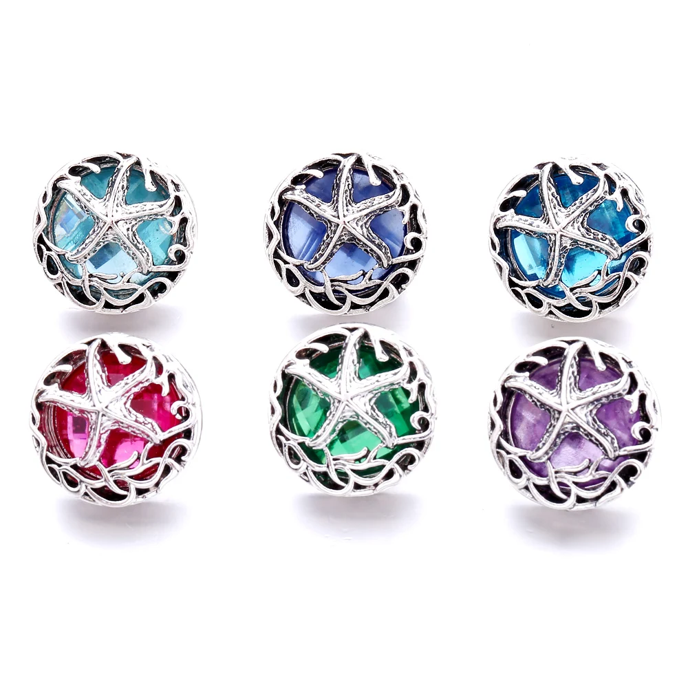 

18MM Snap Button Jewelry Rhinestone Starfish Snap Buttons Fit Snap Bracelet Bangle Making for Women Men Jewelry Christmas Gift