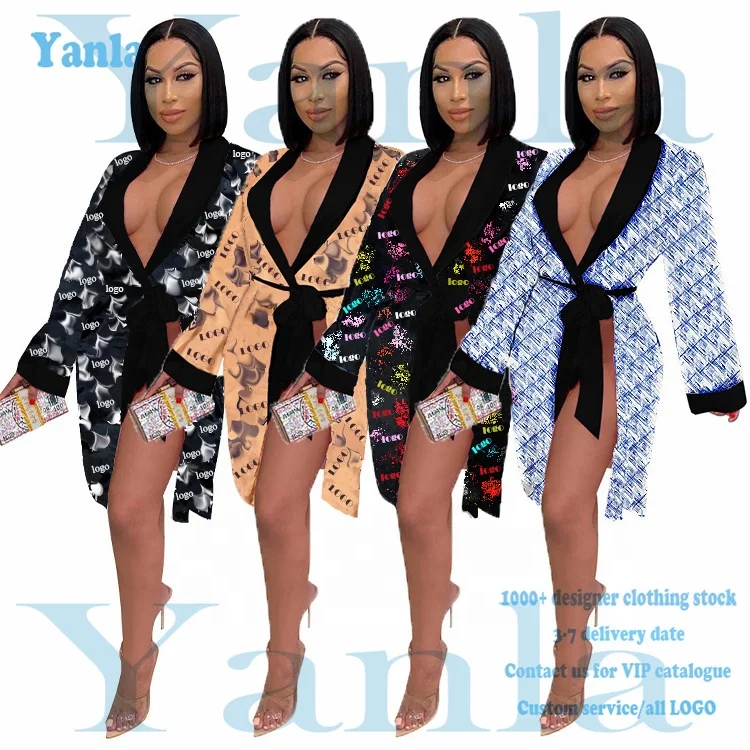 

2021 High quality designer robes Sleepwear Lingerie Luxury Long Bathsuit Dollar Money Print Robe Silk Satin Robe For Woman