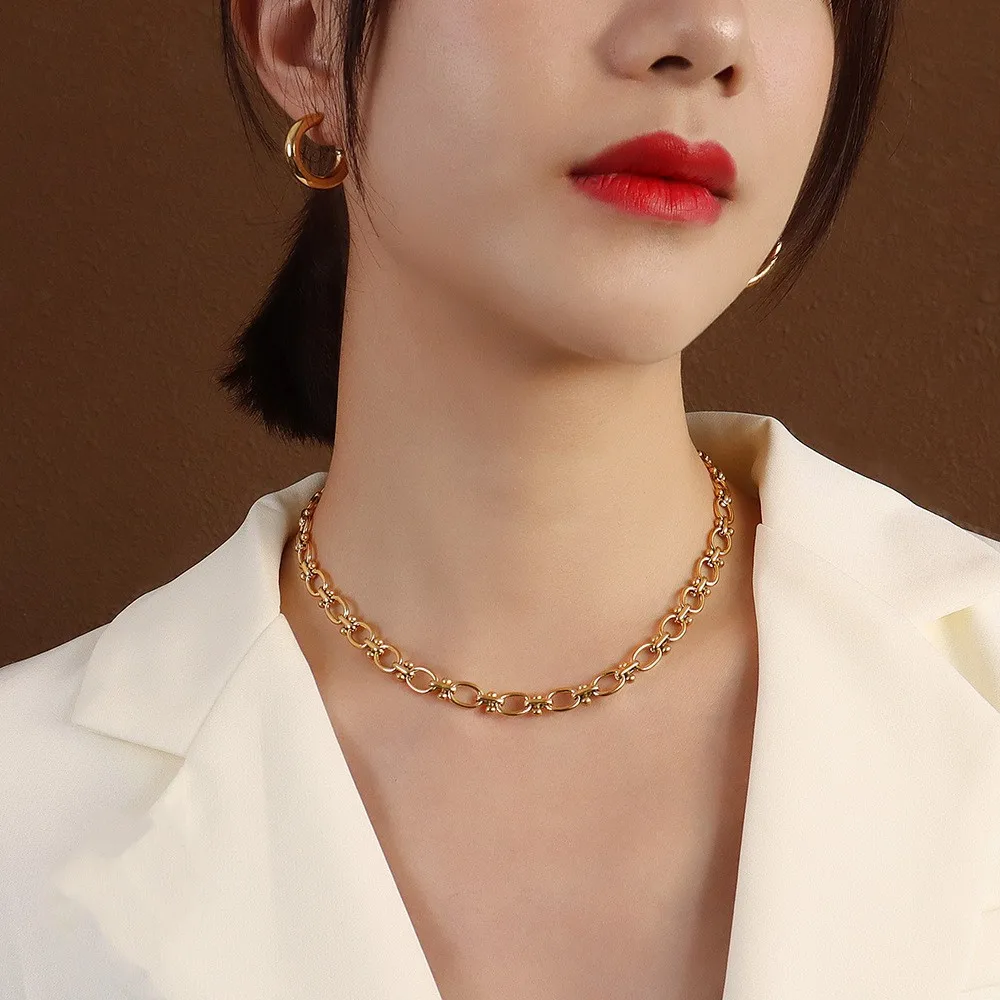 

JOOLIM Ready To Ship High End 18k Gold Plated Stainless Steel Beads Link Chain Joint Necklace Fashion Jewelry