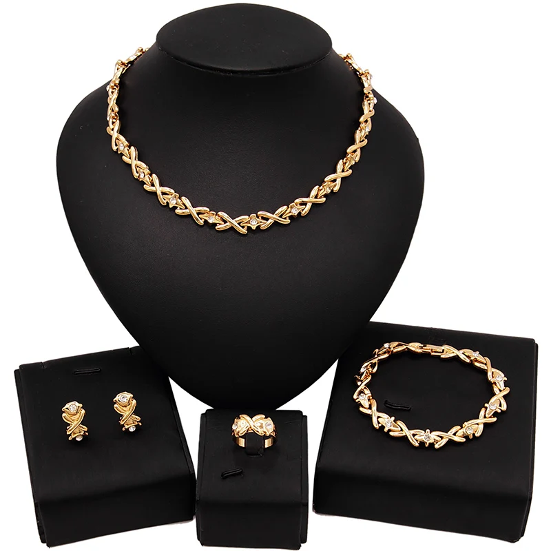 

Fashion Latest Models Wedding Small Chain Jewellery Sets 18k Gold Plated I Love You Xx Hug and Kiss Necklace Jewelry Set