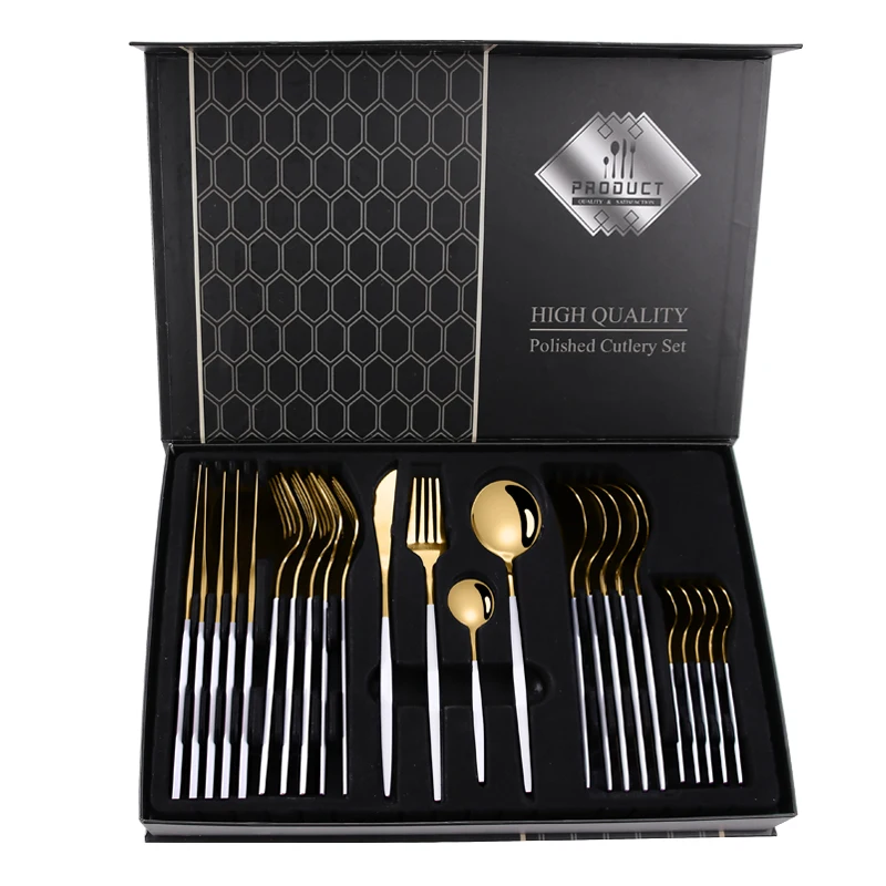 

Cubiertos Golden Coloured Gold Luxury Cutleri Korean Stianless Steel Cutlery Set, Black, pink, blue, red, white