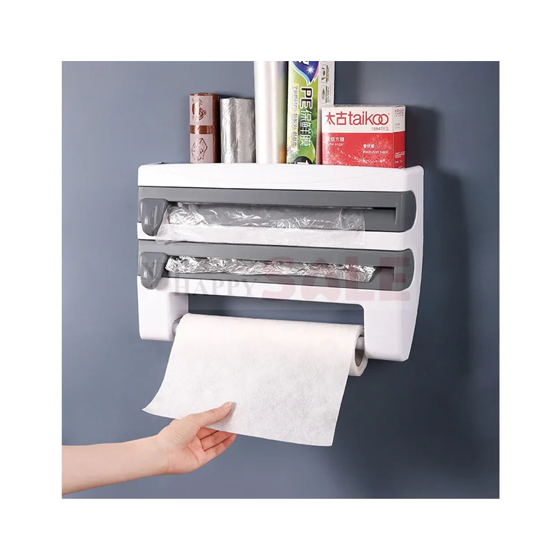 

Refrigerator Foil Paper Cling Film Rack Storage Wall Hanging Paper Towel Rack Kitchen Shelf with Cutter