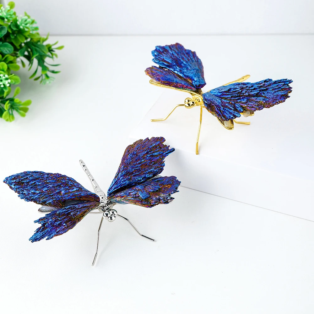 

Wholesale crystal stone electroplating black tourmaline blue feather dragonfly healing presents