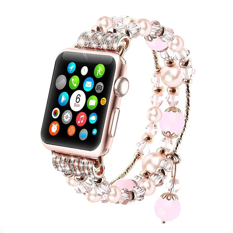 

for Apple Watch Strap Women Luxury Jewelry Pearl Charm Bracelet for iWatch 38mm 40mm 41mm Natural Agate Beaded Smart Watch Band