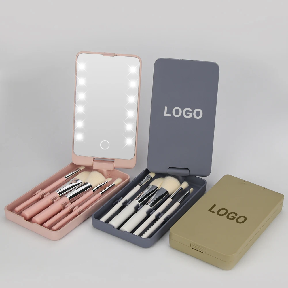 

Led Makeup Brushes Cleaner Set Handheld Hollywood Compact Mirrors Brush Box Holder With Lights Supplier, Rose gold/white/black/pink/purple,etc