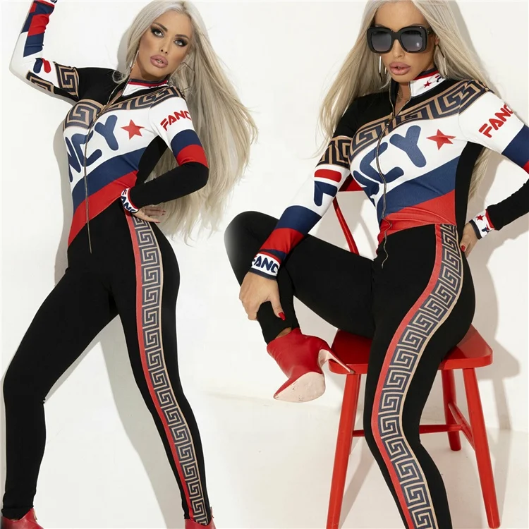 

Sexy Long Sleeve Bodycon Rompers Womens Jumpsuit Sport Suit Fashion Zip Up Pants Fitness Set, As picture show