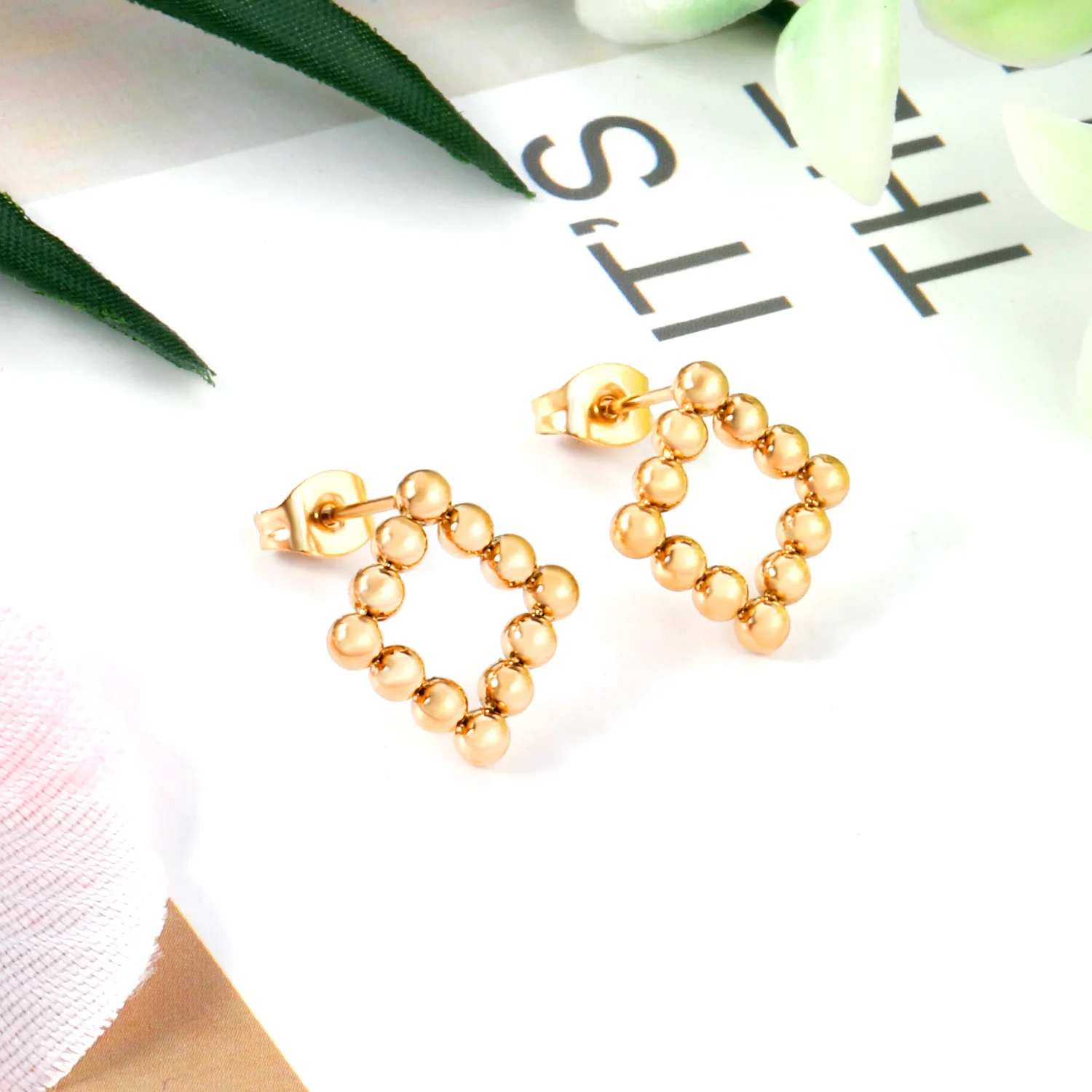

Trendy 18K Gold Plated Stud Earrings Stainless Steel Diamond Earrings Wholesale Dubai Jewelry For Women