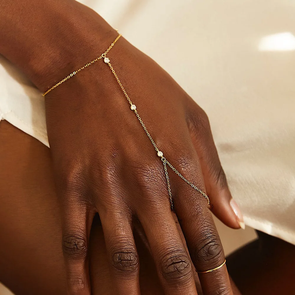 

new arrival Gold Plated diamond rhinestone link chain rings slave bracelet for women