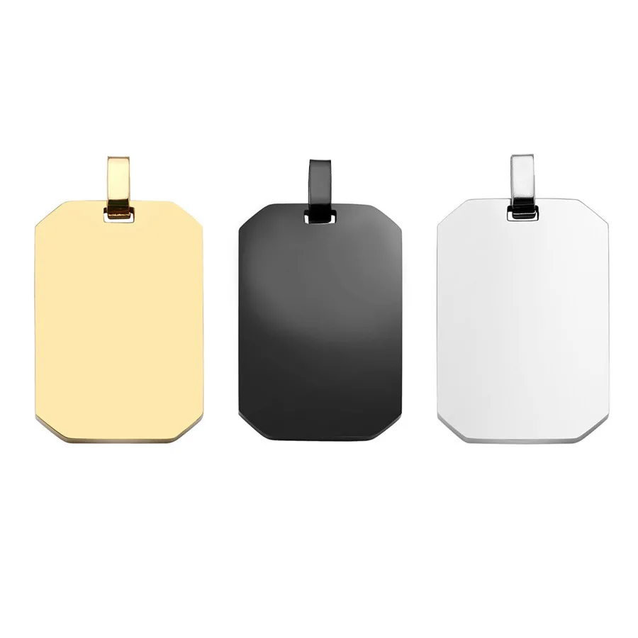 

Wholesale High Quality Custom Logo Engraved Stainless Steel Rectangle Necklace Stamping Military Dog tags Pendant Blank, Silver/black/gold blue