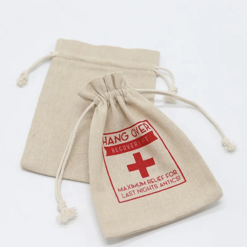 

13x18 cm Hangover Recovery Kit Pouch Jute Wedding Favor Gift Bags, Natural