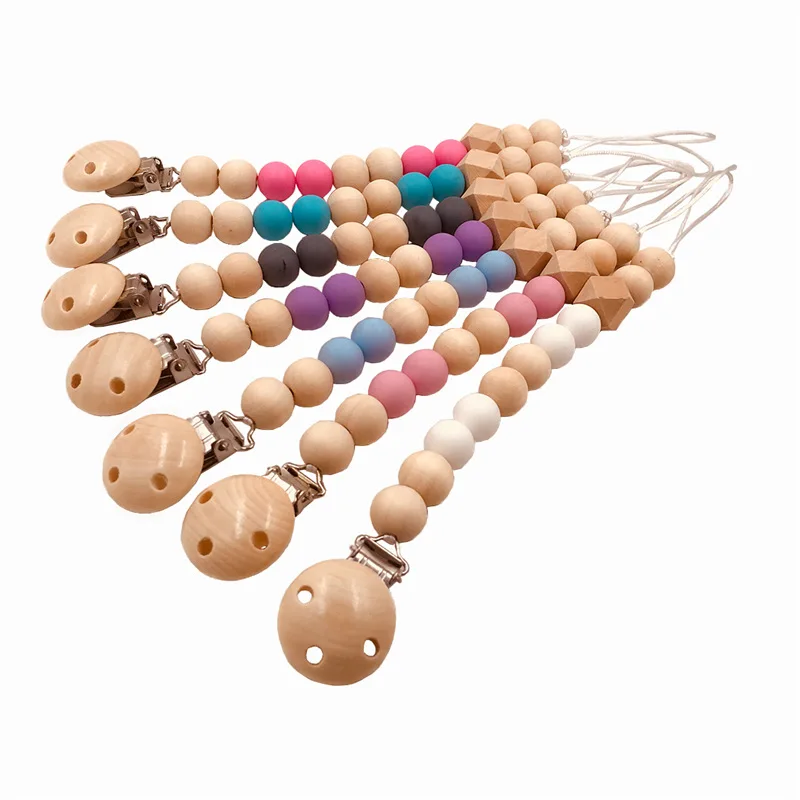 

Silicone Baby Pacifier Clip,Silicone wood Baby Pacifier Chain,Wooden Baby Teething Pacifier Clip Silicone Beads Dummy Chain