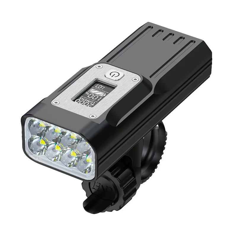 

New GTR60 bicycle light 0.96 inch OLED screen 2000 lumens 8 light beads riding equipment, Black