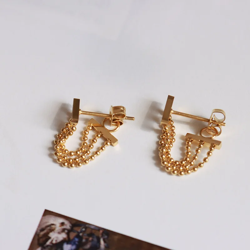 

Shangjie OEM aretes Wholesale Women Gold Plated Tassel Earrings Fashion Stainless Steel Earrings Jewelry Bead Chain Earrings