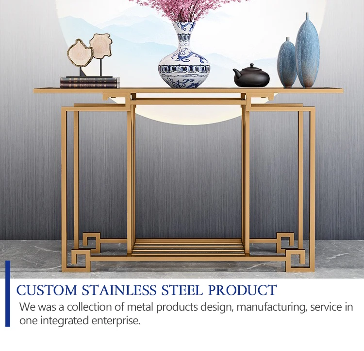 high end luxury customized hallway console table base for marble top brushed stainless steel rectangular table bases