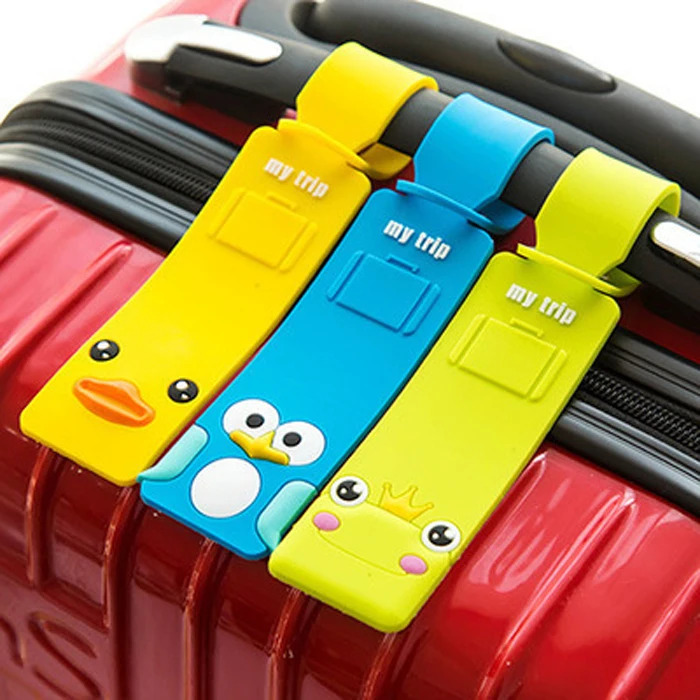 

Silicone Cute Cartoon Luggage Label Straps Suitcase ID Name Address Identify Tags Luggage Tags Airplane Accessories, Blue, yellow, green, rose red,grey, orange, pink