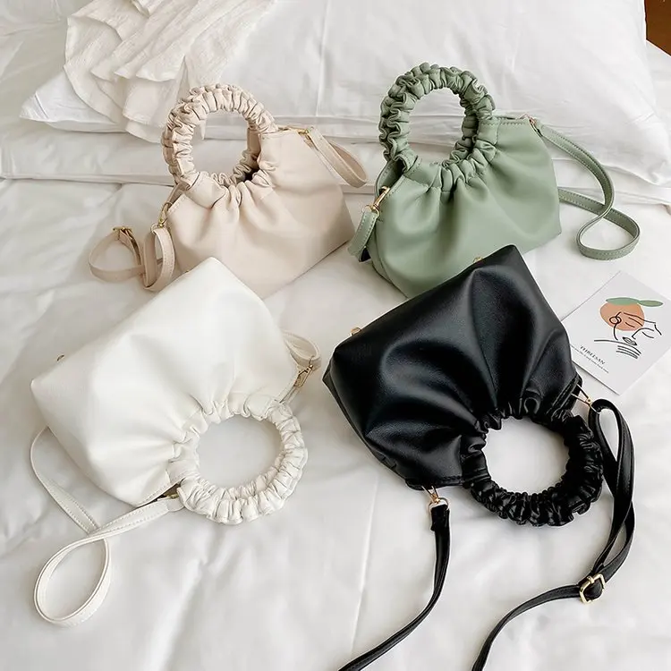 

Wrinkled Round Handle Dumpling Messenger Bag for Women 2020 Designer Female Crossbody Bag Cloud Shoulder Bags INS Stylish Clutch, Multi color