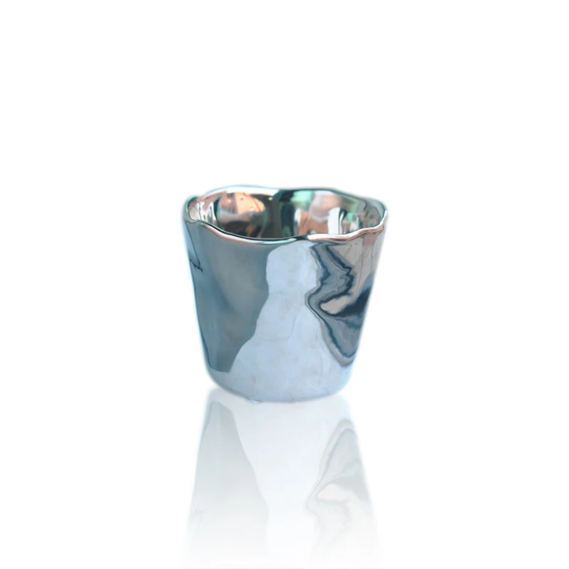 11oz Metallic Silver Plating Ceramic Candle Holder Home Decoration Pieces