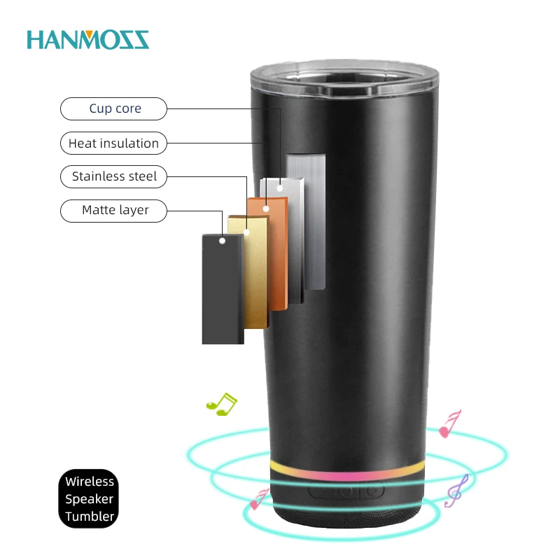 

HANMOSS 17oz Speaker Tumbler Waterproof Music 500ml Portable Speaker Tumbler Water Bottle Vacuum Flask, Multiple colors