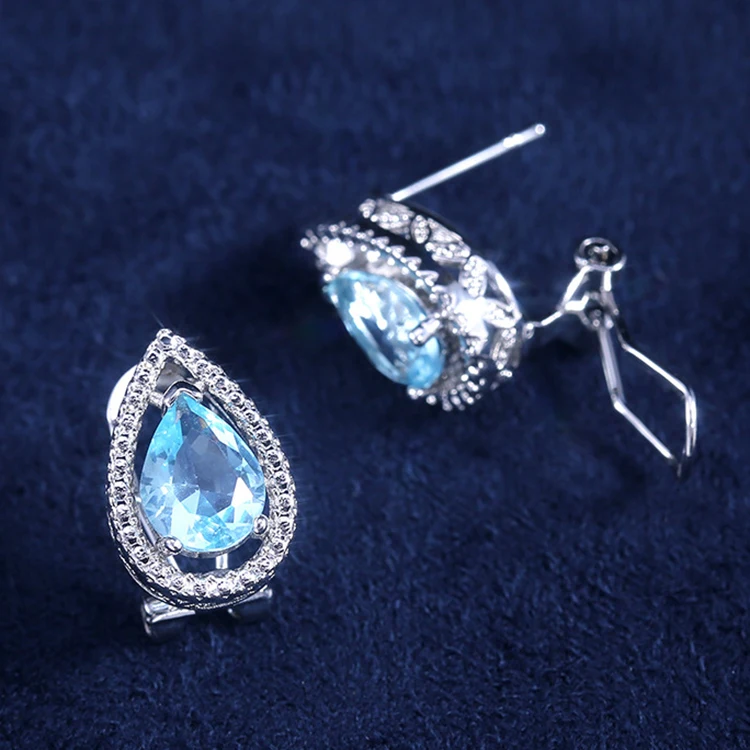 

CAOSHI Jewelry Light Blue Water Drop Earring Hollow Brilliant Vintage Lady Aretes Women Elegant Pear Stud Earrings New
