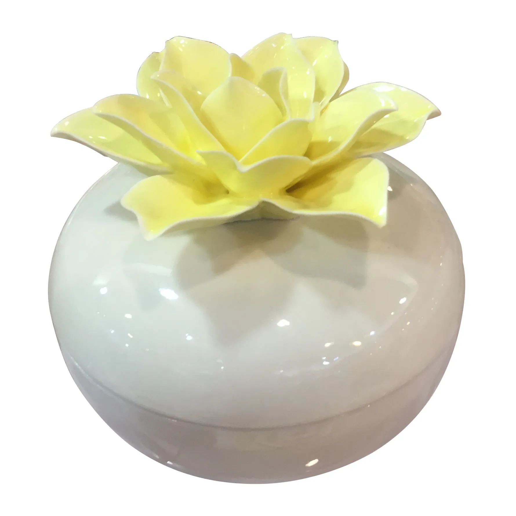Glazed White Ceramic Jewelry Porcelain Trinket Box With Flower On Lid