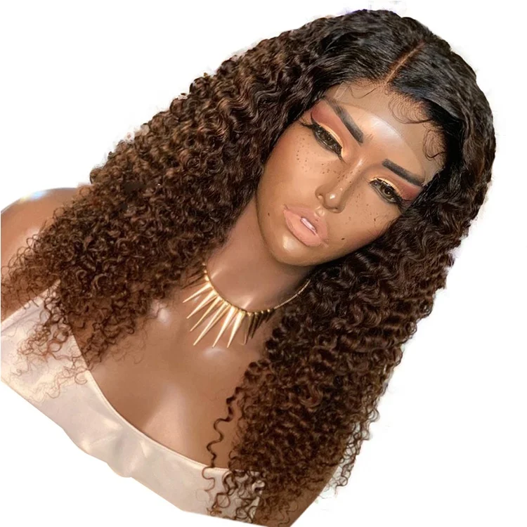 

Burmese Curly 1B/30 Brown Vietnam Virgin Cuticle Aligned Hair 360 Lace Frontal Wigs With Baby Hair