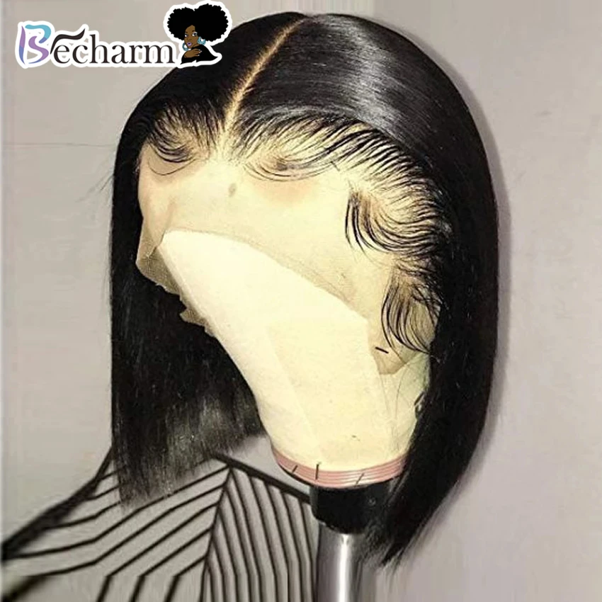 

One Donor Virgin Hair Straight Short Bob Wigs For Black Women Natural Brazilian Wig Remy Pre plucked With Baby Hair