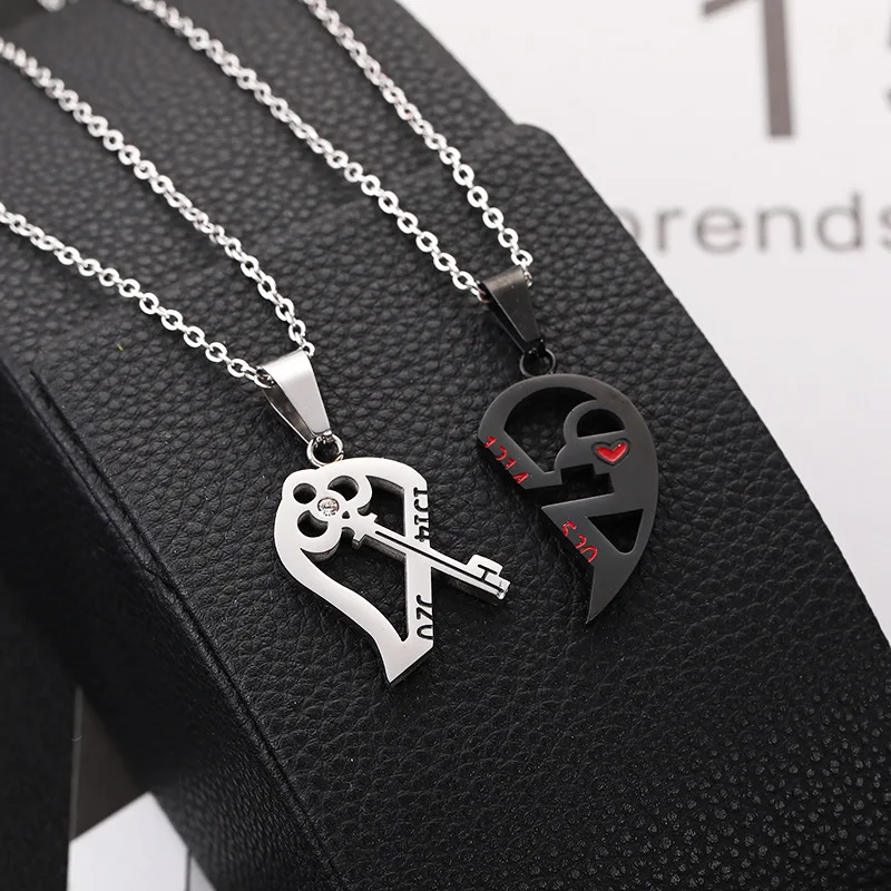 

2021 Sailing Jewelry Valentines Day Gift Necklace Stainless Steel Pendant Necklace Key Splicing Couple Necklace