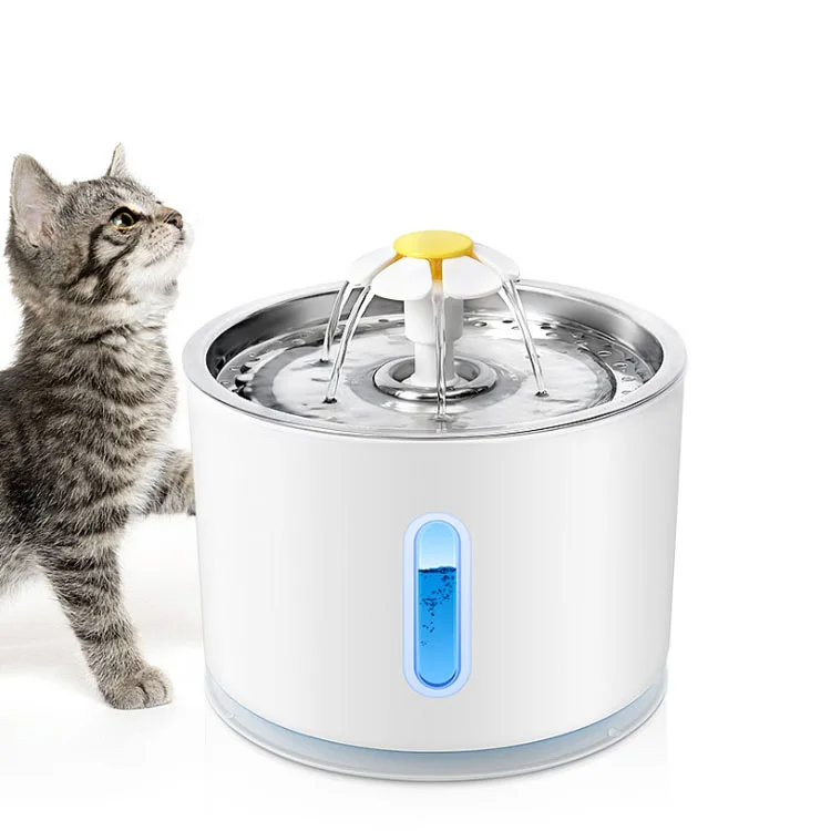 

Pet Cat Fountain Automatic LED Cat Drinking Fountain 80oz 2.4L Pet Water Dispenser with Stainless Steel Plate, Blue/gray