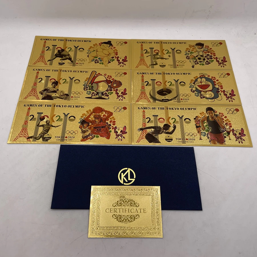 

6 types 2020 Tokyo Oly-mpics Games Sport Star Cards Japanese Gold Colored Banknote For Collection and Kids Gifts
