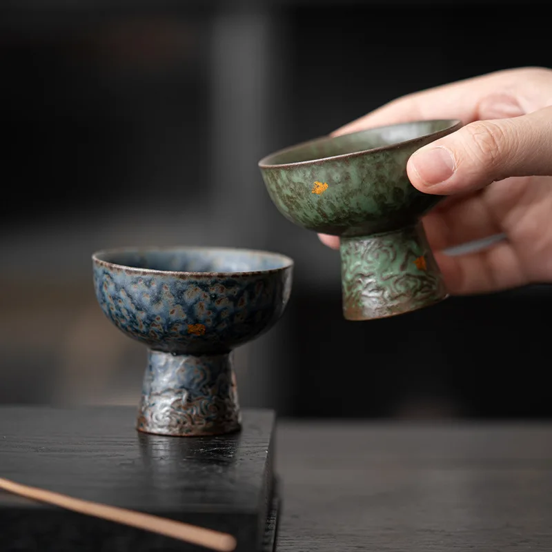Old Rock Clay Xiangyun Goblet Silver Gilded High Foot Master Cup Bronze Glaze Ceramic Teaware Tea Cup Tea Bowl