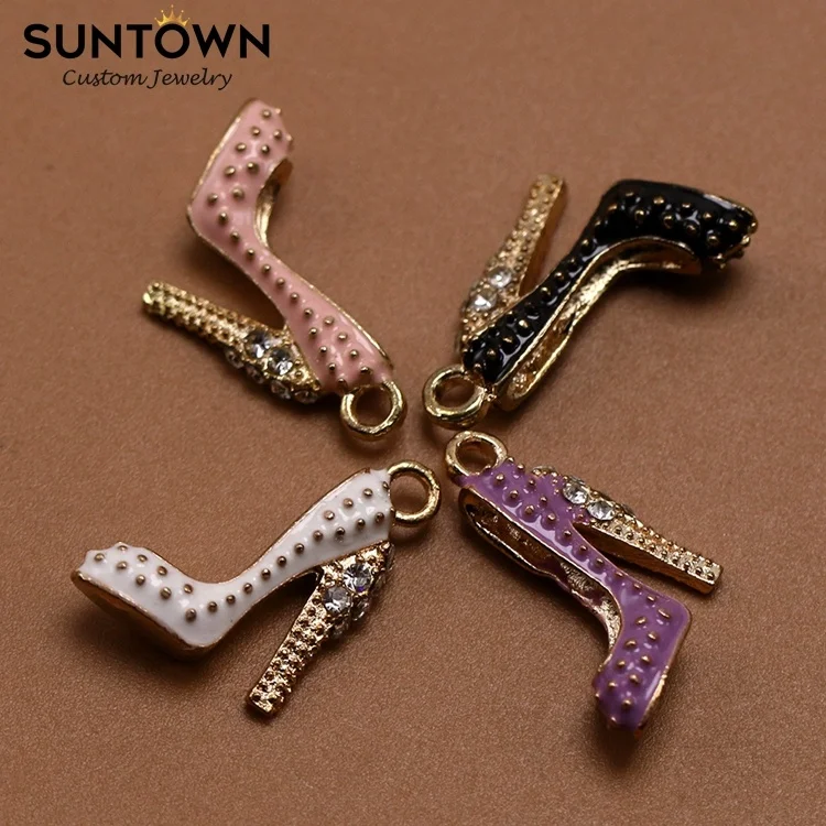 

Suntown Fashion Accessory Colored Enamel Jewellery Women High Heel Shoes Charms Diamond Jewelry Charm Wholesale Jewelry Findings