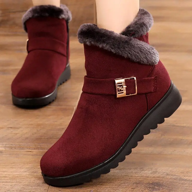 

Winter outside keep warm buckle plus velvet zipper flat soles platform ankle boots women's snow boots, 6 colors