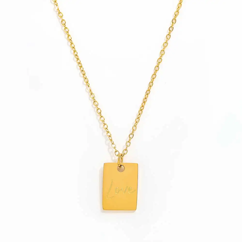 Gold Filed Rectangle Necklace Love Letter Necklace Stainless Steel Pendant Necklace Trendy Jewelry Wholesale