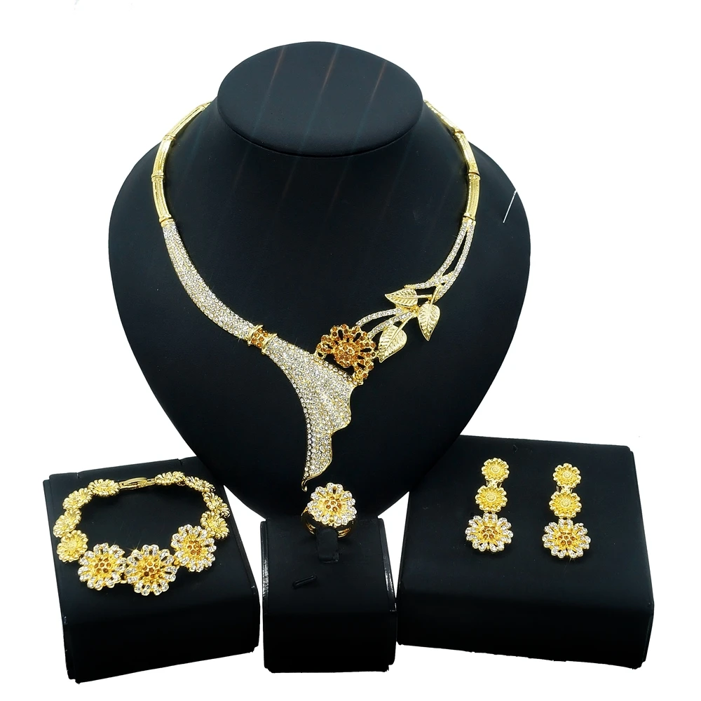 

Yulaili Various Colors of Brass Small Daisy Flower Style Jewelry Set and Sophisticated Girls Date Matching Fashion Jewelry Sets