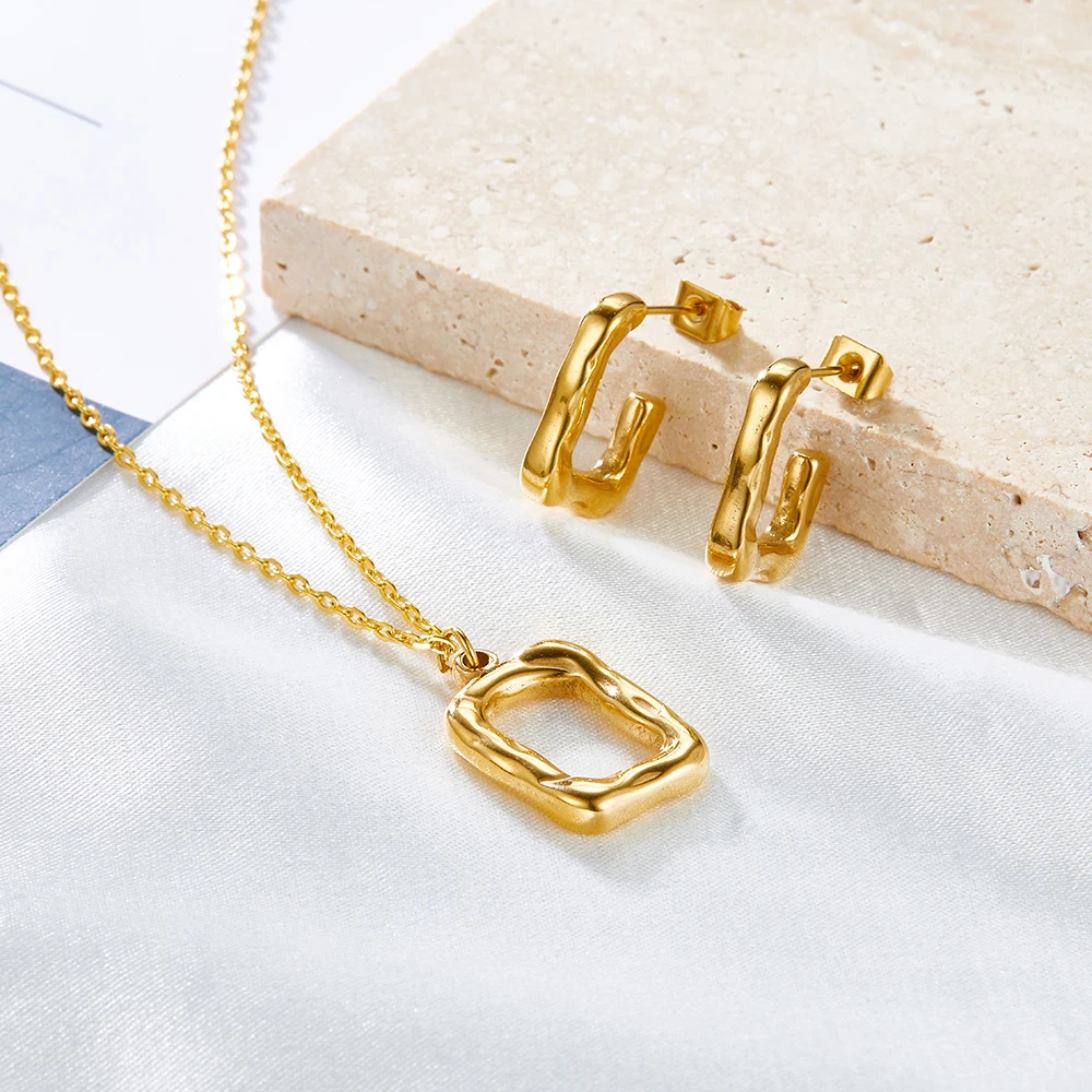 

Fine Geometric Irregular Square 18k Gold Plated Stainless Jewelry Set Women Wholesale Charm