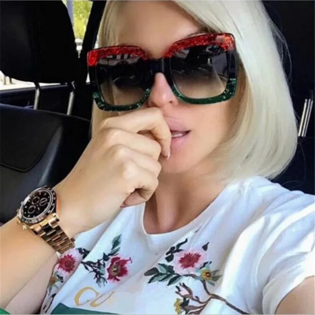 

9004 new fashion Personality contrast color sun glasses international brand designer eyewear big square oversized women sunglass