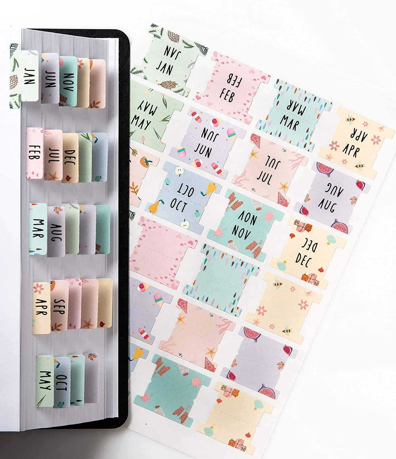 

DiverseBee Laminated Planner Monthly Tabs 24 Peel and Stick Tabs for Notebooks Adhesive Tags Calendar Monthly Dividers