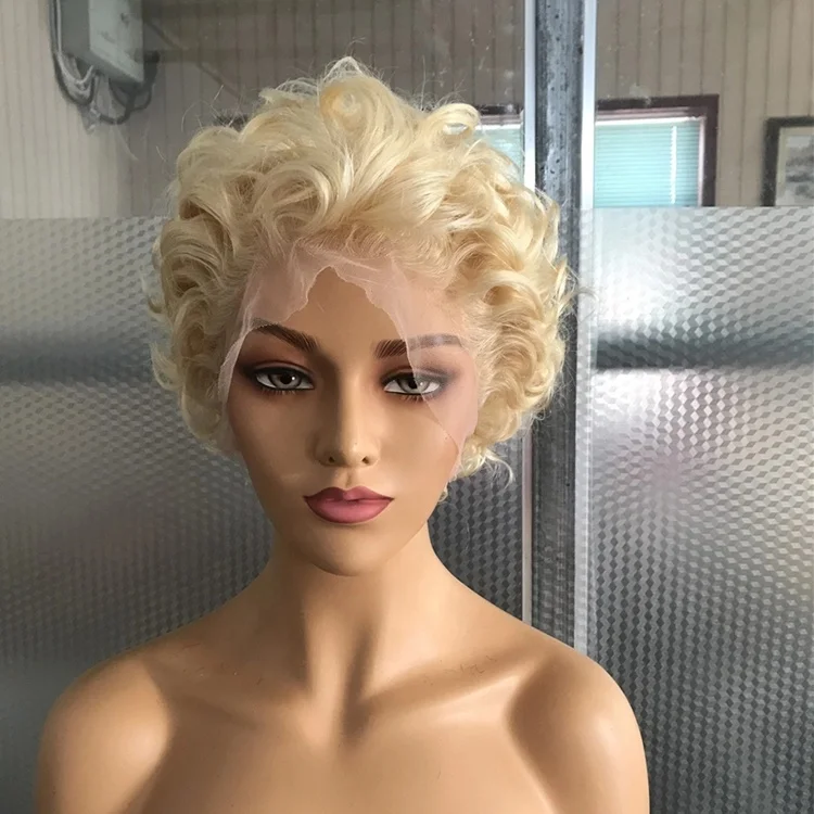 

Highknight 100% Brazilian 613 Pixie Lace Front Wigs Blonde Short Pixie Curly Human Hair Wig 13x4 Pixie Wig With Baby Hair