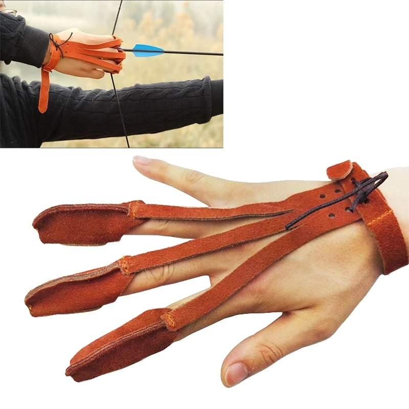 

3 Finger Archery Protect Glove Soft Cow Leather Design Wear non-slip Archery Glove for Compound /Recurve Bow Archery Accessories, Brown