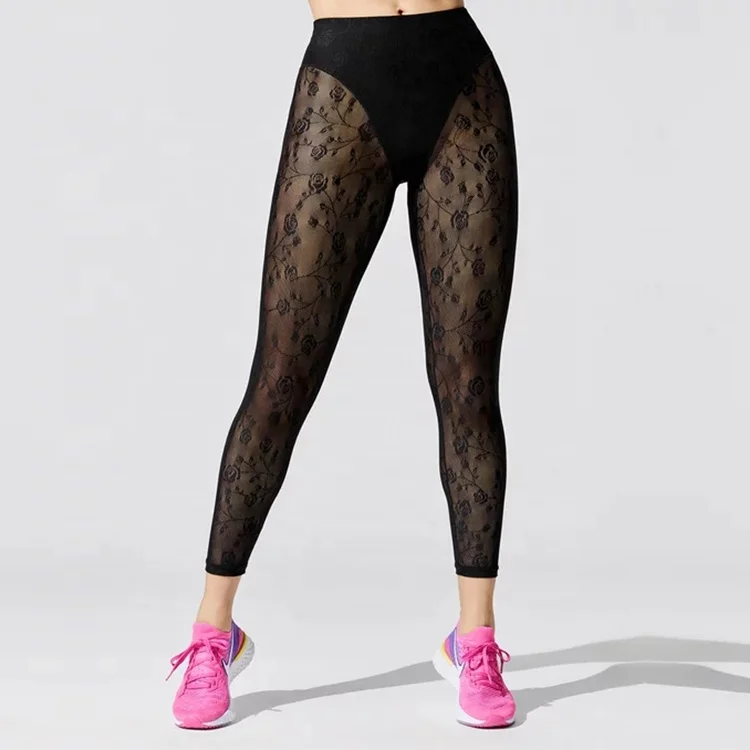 

2020 New Style Sexy Yoga Summer Fitness Spandex Sheer Mesh Leggings Transparents, Customized colors