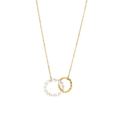 

NUORO Personalized Fashion Geometric Round Long Ring Set Pendant Women's Pop Party Pearl Stainless Steel Necklace, Gold