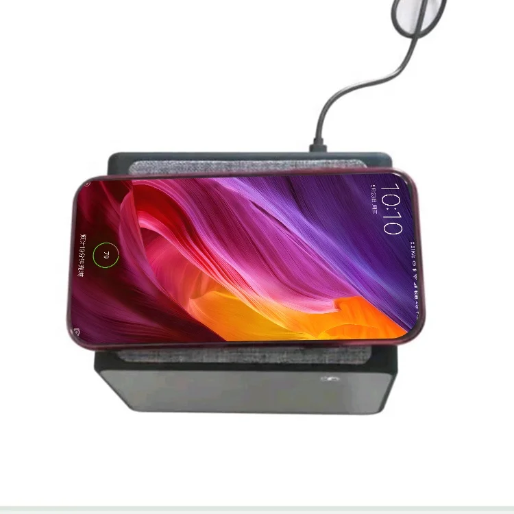 

Portable waterproof ABS black wireless charging alarm clock bluetooth speaker