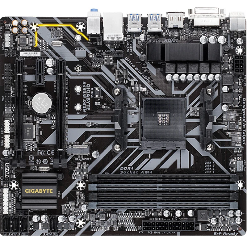 

Gigabyte GA-B450M-DS3H Desktop computer motherboard Support AMD R Series CPU 4 memory interfaces AM4