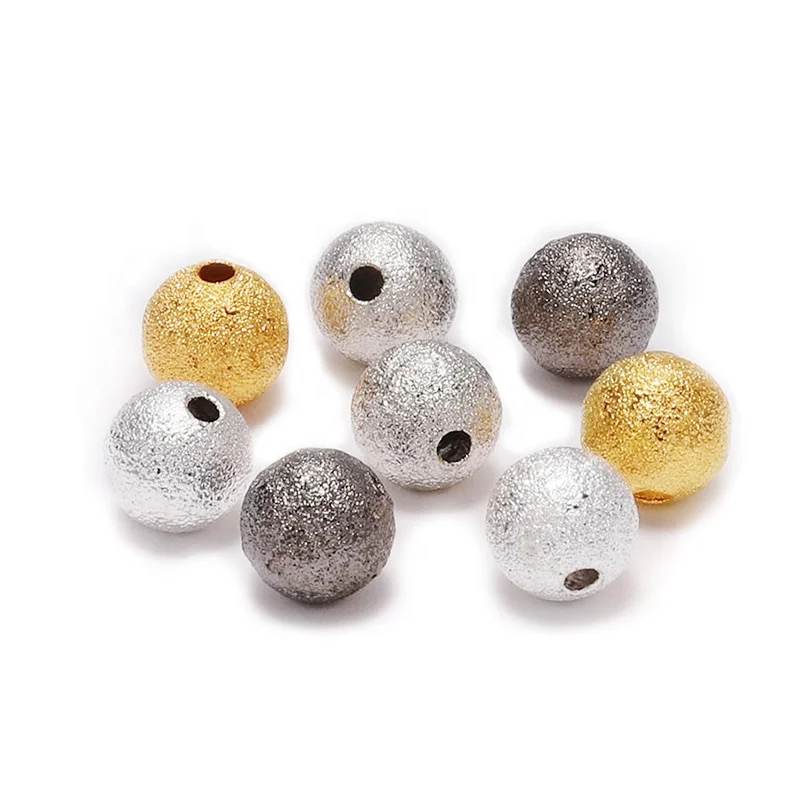 

100pcs/lot 4 6 8 10 12mm Silver Gold Round Copper Spacer Beads Frosted Ball End Seed Beads For Necklace Bracelet Jewelry Making, Gold/silver/gun black/rhodium