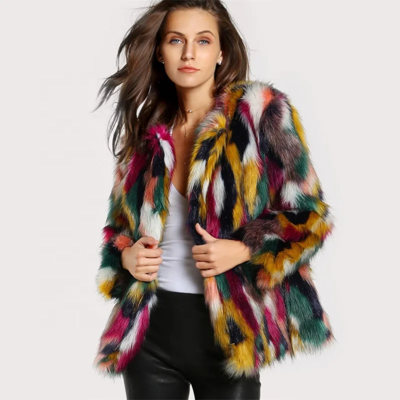 

2020 New Arrivals Amazon hot selling O neck Collar multi-colors Faux Fur Women Coats jackets