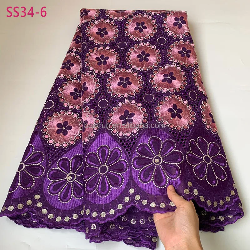 

SS34 2021 High Quality Polish Cotton Lace Material Fabric Cotton Cloth Nigerian Party Dress Material Dry Lace