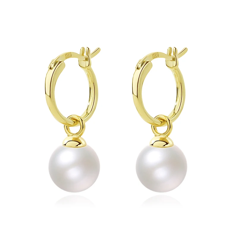 

Damila Wholesale pearl jewellery 925 sterling silver dangling charms big Pearl hoop earrings with 18k gold