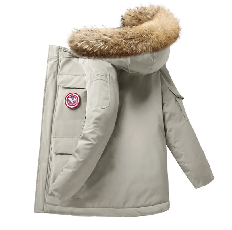 

Wholesale High Quality Big Fur Collar Cotton Coat Windproof Mens Imitation Down Jacket
