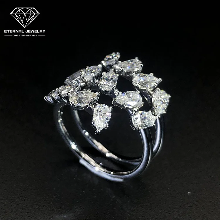 

Ladies Women Fashion Luxury Factory Price 9k 10k 14k 18k Gold White 3*5mm 13pcs Moissanite Diamond Ring for Wedding Party Gift