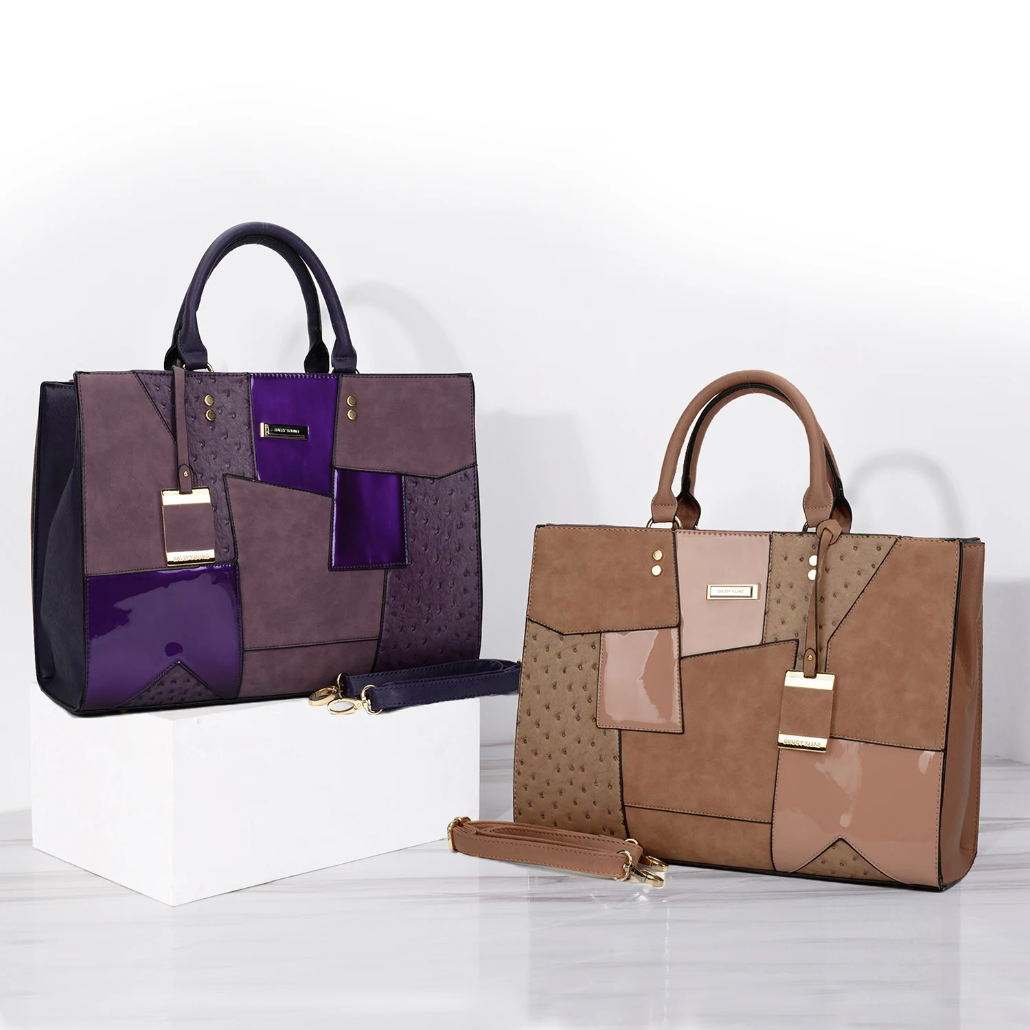

HEC 2020 Products On China Market Leather Women Shoulder Bag Handbag, Orange beige black black